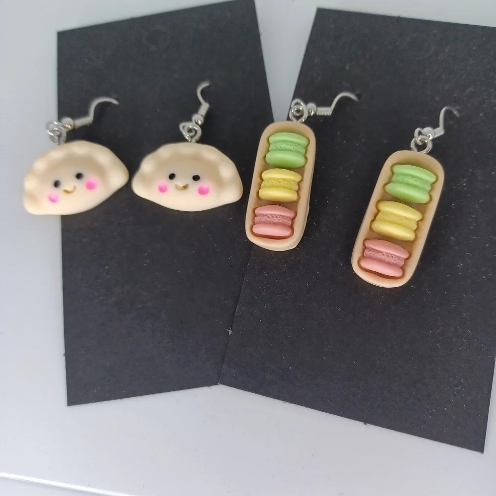 Handmade Dumpling and Multicolor Macaroon Earrings NWT